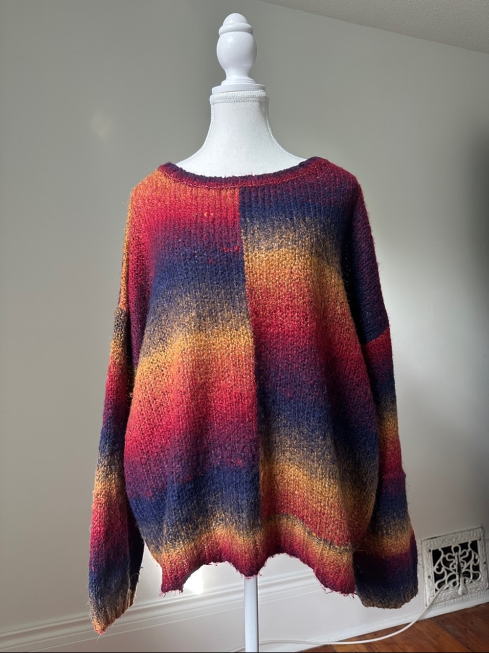 LUNA Colourful Ombré Boho Artsy Hippie Mohair Blend Knit Sweater Large